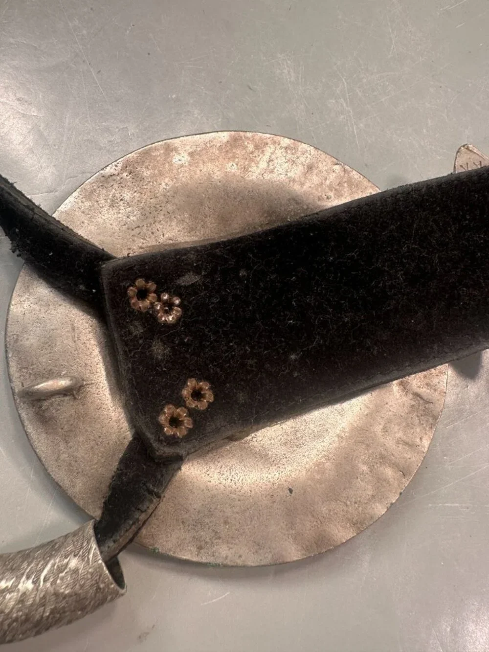 Boho Hammered Metal Textured Belt Statement Buckle Vintage Modern Hook Eye
